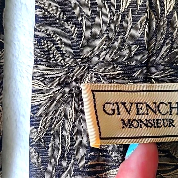 Vintage Givenchy Monsieur Designer Luxury 100% Silk Tie Abstract Palm Brown - Picture 11 of 11